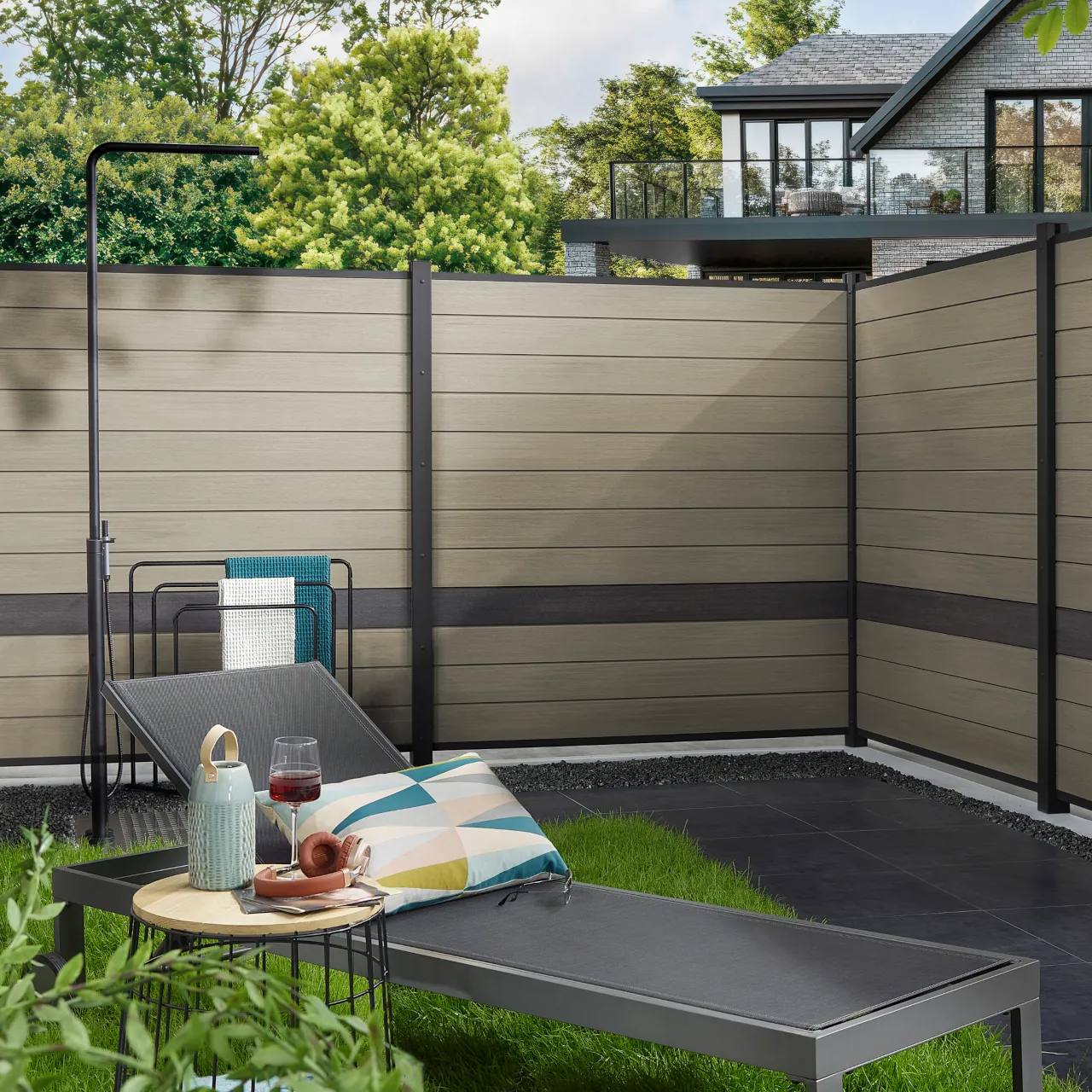 Sichtschutzzaun SYSTEM WPC PLATINUM Taupe-Grau/Anthrazit 178 x 184 cm im Onlineshop der Holz-Wiegand GmbH in Würzburg