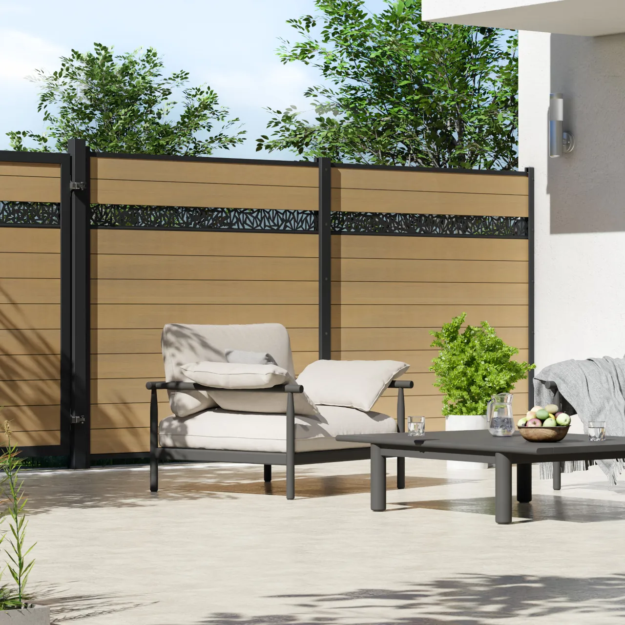 Sichtschutzzaun SYSTEM WPC PLATINUM Lärche/Anthrazit 178 x 184 cm im Onlineshop der Holz-Wiegand GmbH in Würzburg