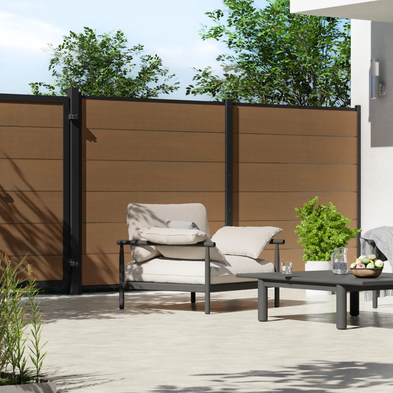 Sichtschutzzaun SYSTEM WPC PLATINUM XL Teak-Braun/Anthrazit 178 x 184 cm im Onlineshop der Holz-Wiegand GmbH in Würzburg